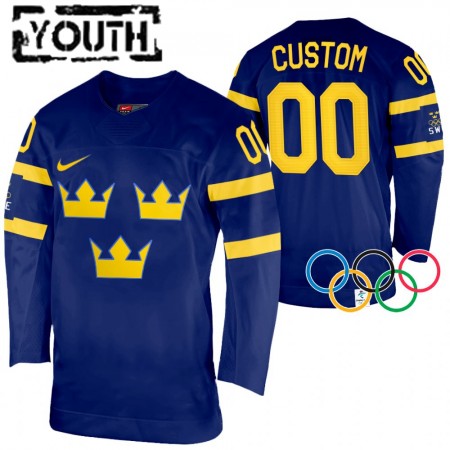 Zweden Custom 2022 Winter Olympics Navy Authentic Shirt - Kinderen